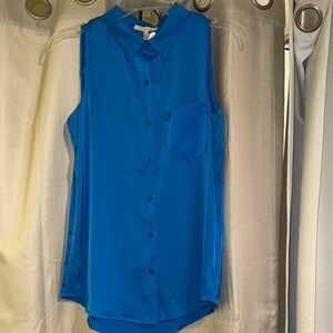Skies Are Blue Vibrant Blue Sleeveless Button-Down Shirt